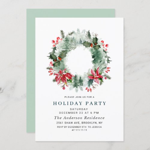 Landscape Wreath Holiday Forest Christmas Party Invitation