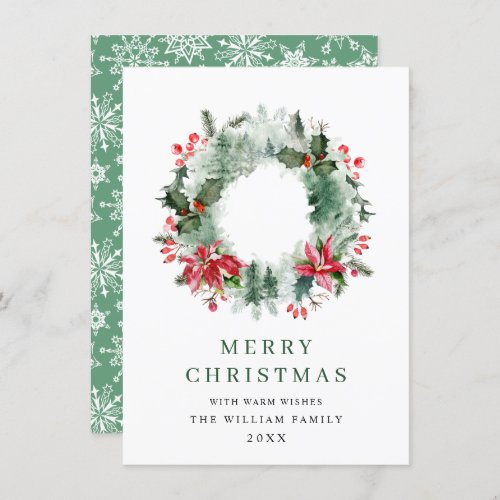 Landscape Wreath Holly Berry Pine Forest Christmas Holiday Card