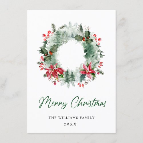 Landscape Wreath Holly Berry Pine Forest Christmas Holiday Card