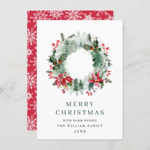 Landscape Wreath Holly Berry Pine Forest Christmas Holiday Card