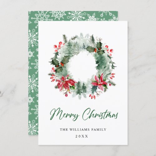 Landscape Wreath Holly Berry Pine Forest Christmas Holiday Card