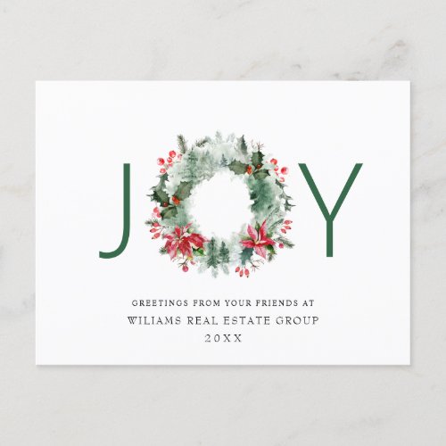 Landscape Wreath Holly Berry Pine Forest Christmas Postcard