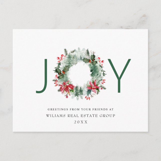 Landscape Wreath Holly Berry Pine Forest Christmas Postcard (Front)