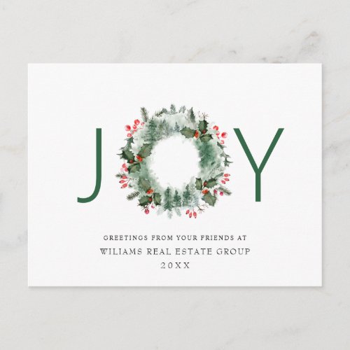 Landscape Wreath Holly Berry Pine Forest Christmas Postcard