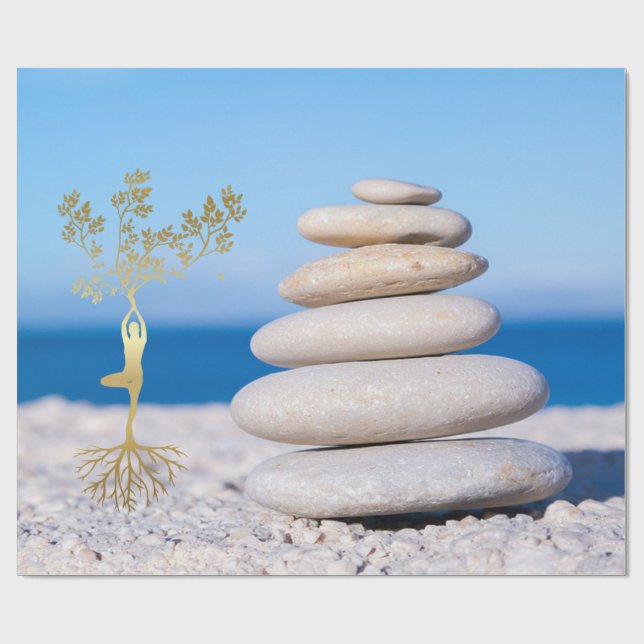 Landscape, Zen Stones,Gold Tree Silhouette Wrapping Paper (Flat)
