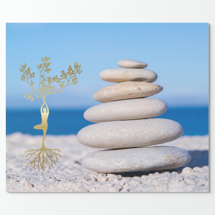 Landscape Zen Stones Gold Tree Silhouette Wrapping Paper Zazzle Com