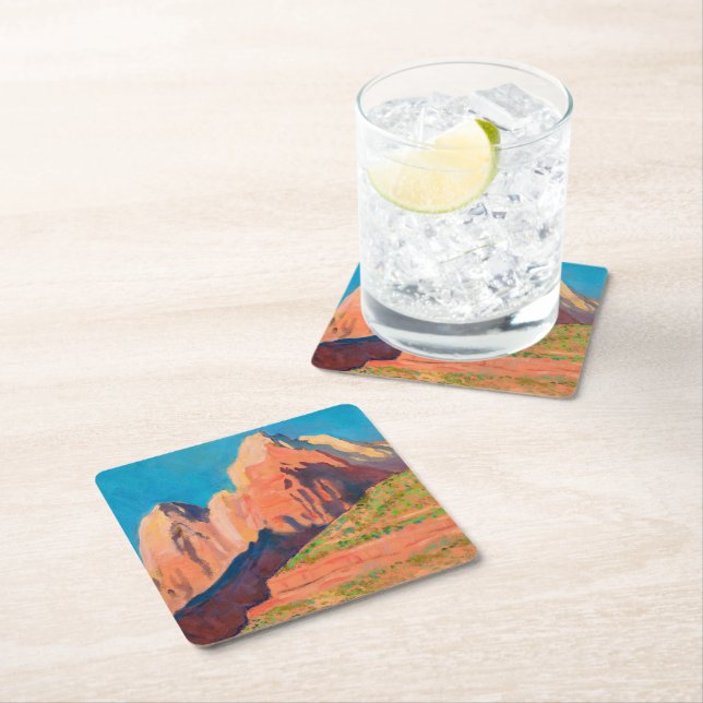 Landscape, Zion National Park by Maynard Dixon Square Paper Coaster (Insitu)