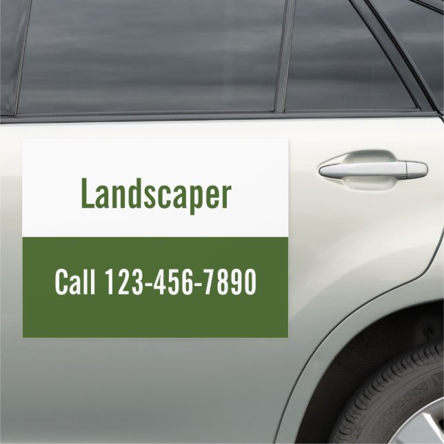 Landscaper Dark Green and White Promotional Car Magnet (In Situ)