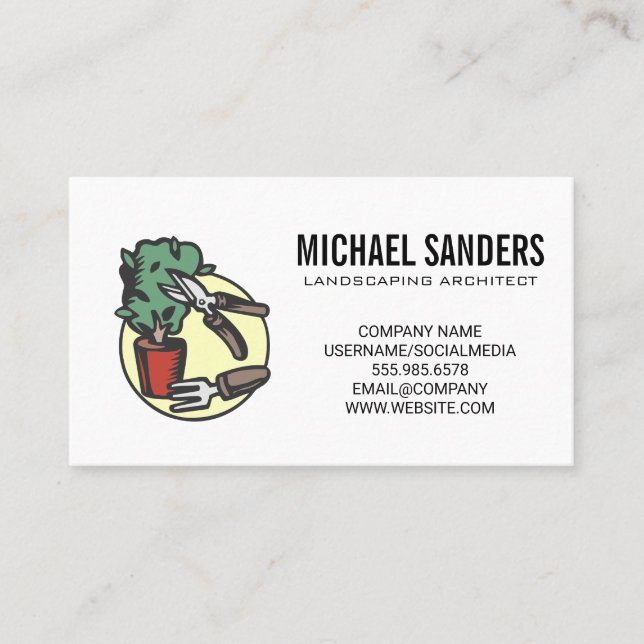 Landscaper | Gardening Tools Potted Plant Business Card (Front)