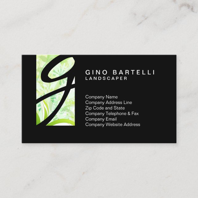 Landscaper Green Foliage Monogram Skilled Trade Business Card (Front)