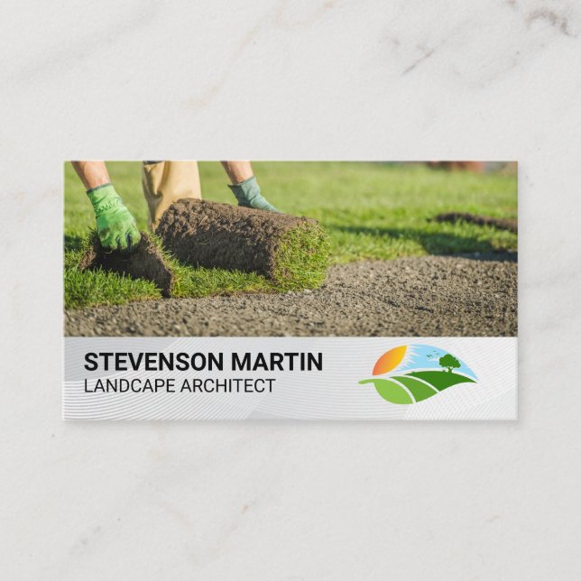 Landscaper Laying Out Lawn Business Card (Front)