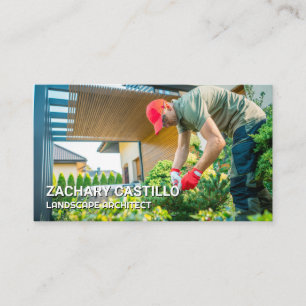 Landscaper Pruning Bushes Gardening Business Card