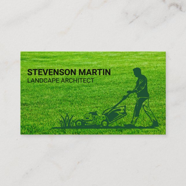 Landscaper Specialist | Cut Grass Lawn Mower Business Card (Front)