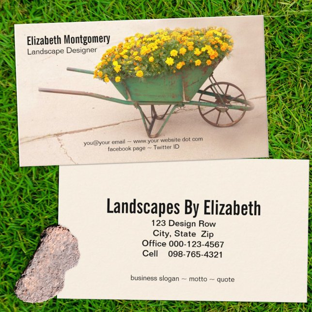 Landscaper Vintage Wheelbarrow Marigold Flowers Business Card (Creator Uploaded)