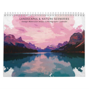 Landscapes and Nature Watercolor Vintage Artistic  Calendar