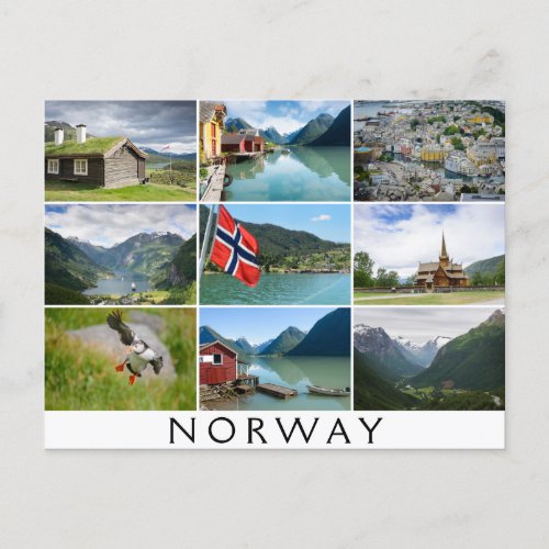 Landscapes and the text Norway in collage Postcard