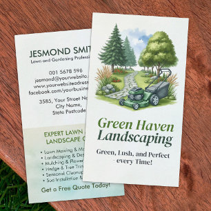 Landscaping and Lawn Care Services - Watercolor Business Card