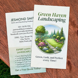 Landscaping and Lawn Care Services - Watercolor Business Card