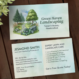Landscaping and Lawn Care Services - Watercolor Business Card