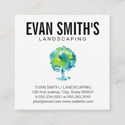 Landscaping Architecture  Watercolor Tree Square Business Card