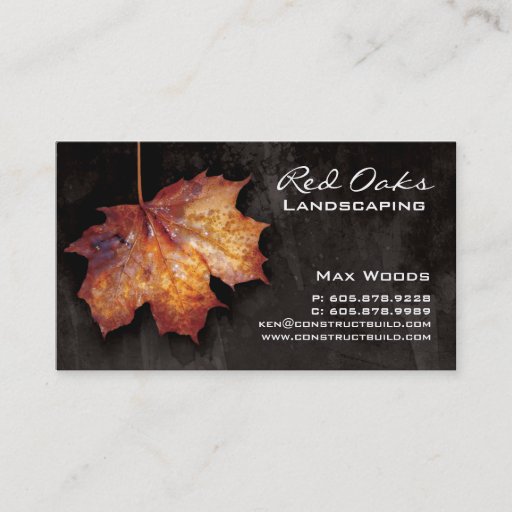 Customizable Landscaping Business Card Black Maple Leaf