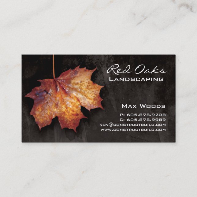 Landscaping Business Card Black Maple Leaf (Front)