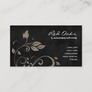 Landscaping Business Card Black Suede Leaves