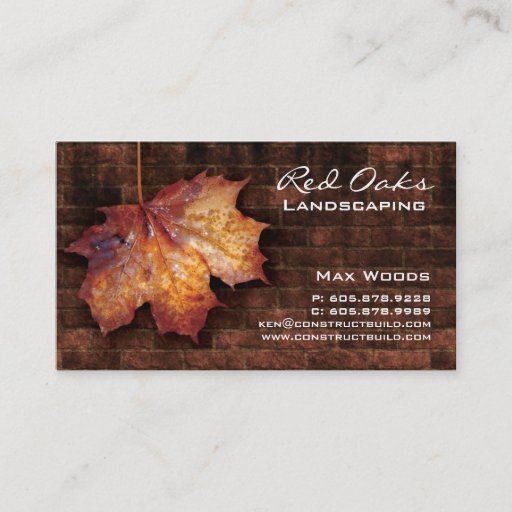 Customizable Landscaping Business Card Brick Maple Leaf Brown