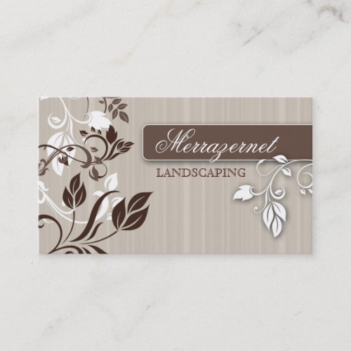 Landscaping Business Card Salon Beige Leaves
