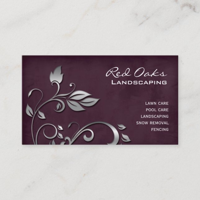Landscaping Business Card Winery Suede Leaves (Front)