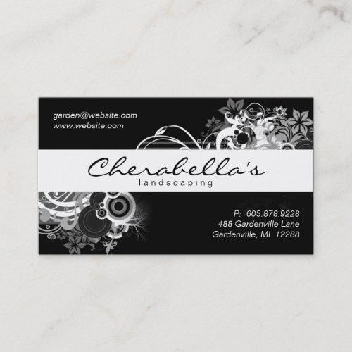 Landscaping Floral Business Card Black White