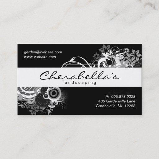 Customizable Landscaping Floral Business Card Black White