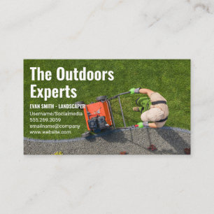 Landscaping Gardener Mowing Lawn Business Card