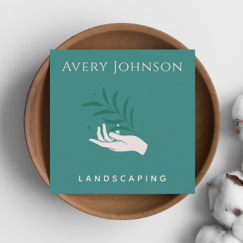 Landscaping Gardening Hand Plant Care Bold Minimal Square Business Card by LovelyVibeZ at Zazzle