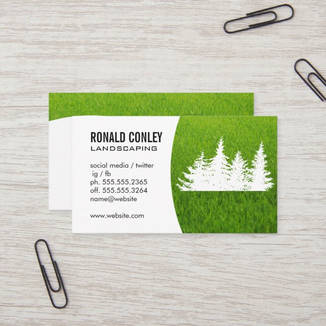 Landscaping Grass and Trees Business Card (Front/Back In Situ)