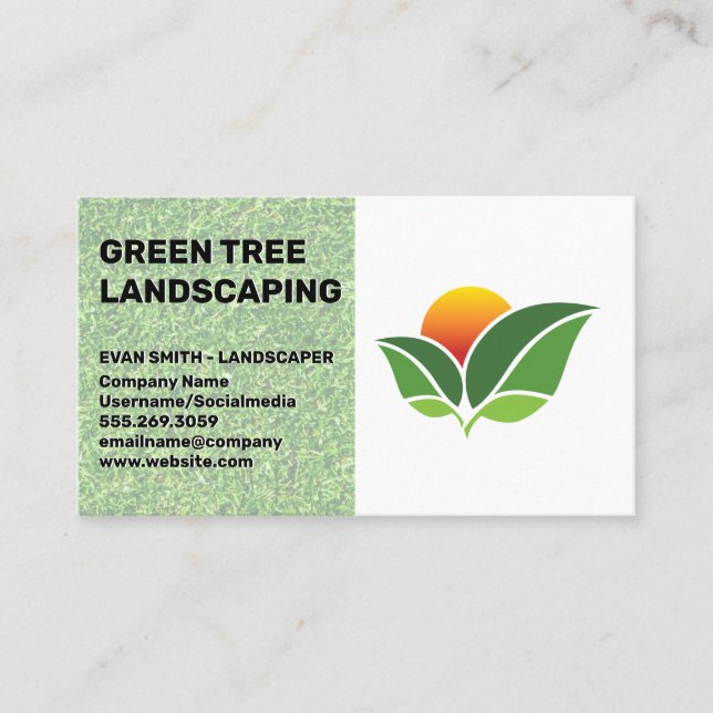 Landscaping | Green Grass Cut | Topiary Business Card (Front)