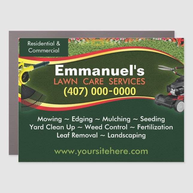 Landscaping Lawn Care Grass Cutting Car Magnet (Front)