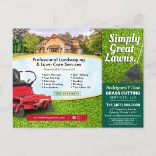 Landscaping Lawn Care Grass Cutting Flyer Postcard