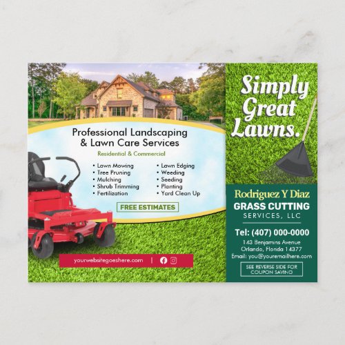 Landscaping Lawn Care Grass Cutting Flyer Postcard