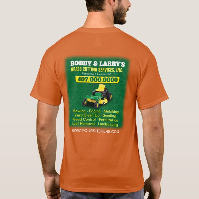 Landscaping Lawn Care Grass Cutting Template Dri T-Shirt (Back)