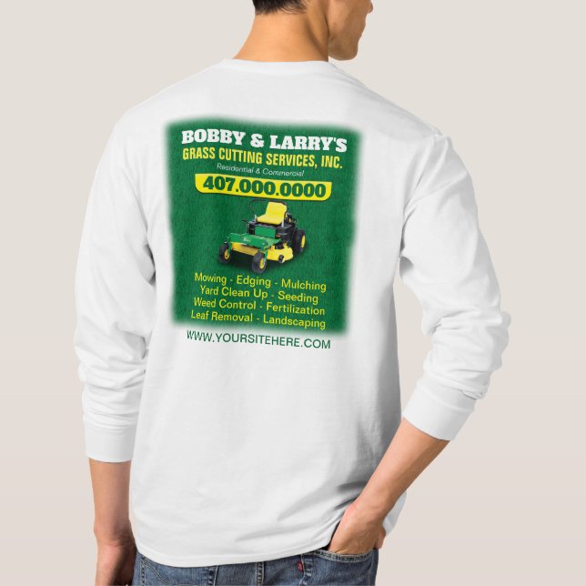 Landscaping Lawn Care Grass Cutting Template Dri T-Shirt (Back)