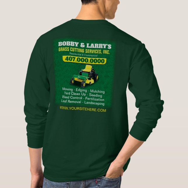 Landscaping Lawn Care Grass Cutting Template Dri T-Shirt (Back)
