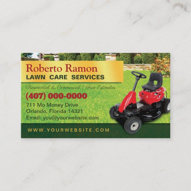 Landscaping Lawn Care Mower Business Card Template (Front)