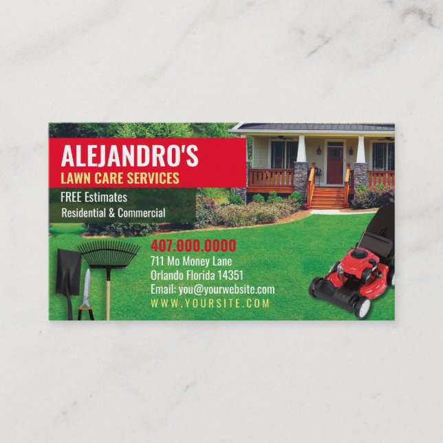 Landscaping Lawn Care Mower Business Card Template (Front)