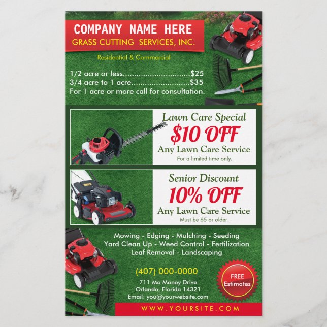 Landscaping Lawn Care Mower Half Page Template (Front)