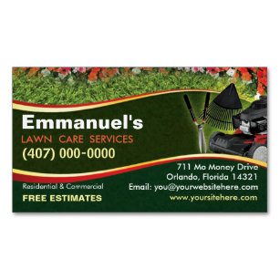Landscaping Lawn Care Mower Template Business Card Magnet