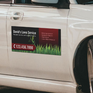 Landscaping Lawn Care Mowing Black & Red Car Magnet