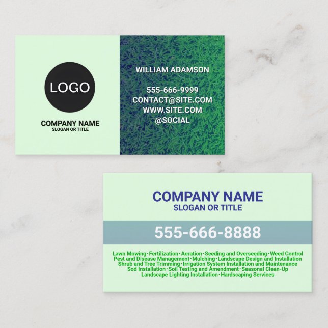 Landscaping & Lawn Care Service Logo Business Card (Front/Back)