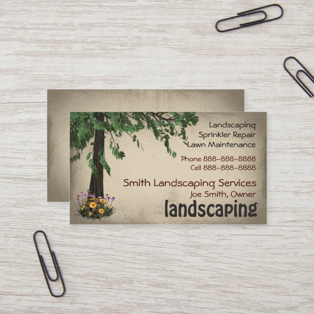 Landscaping Lawn Care Services Business Card (Front/Back In Situ)