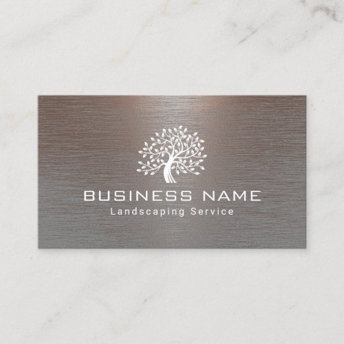 Landscaping Lawn Care Tree Logo Modern Copper Business Card